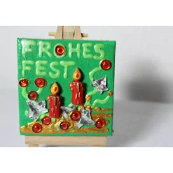 Minibild FROHES FEST, kleine Collage Weihnachtsdeko mit Kerzenmotiv aus Polyresin, nette Tischdeko oder Gastgeschenk