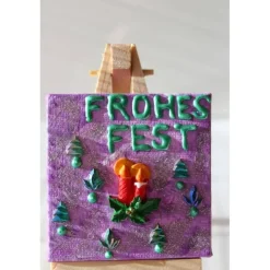 Minibild FROHES FEST, kleine Collage Weihnachtsdeko mit Kerzenmotiv aus Polyresin, nette Tischdeko oder Gastgeschenk