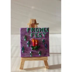 Minibild FROHES FEST, kleine Collage Weihnachtsdeko mit Kerzenmotiv aus Polyresin, nette Tischdeko oder Gastgeschenk