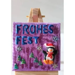 Minibild FROHES FEST, kleine Collage Weihnachtsdeko mit Pinguin aus Polyresin, nette Tischdeko oder Gastgeschenk