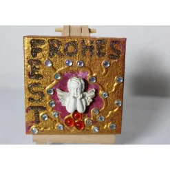Minibild FROHES FEST, kleine Collage Weihnachtsdeko mit Engelsfigur aus Polyresin, nette Tischdeko oder Gastgeschenk
