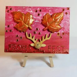 Minibild FROHES FEST Minibild, kleine Collage Weihnachtsdeko mit Rentierkopf aus Holz, nette Tischdeko oder Gastgeschenk