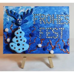 Minibild FROHES FEST Minibild, kleine Collage Weihnachtsdeko mit Rentierkopf aus Holz, nette Tischdeko oder Gastgeschenk