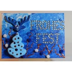 Minibild FROHES FEST Minibild, kleine Collage Weihnachtsdeko mit Rentierkopf aus Holz, nette Tischdeko oder Gastgeschenk