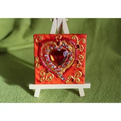 Minibild GLITZERHERZERL Acrylmalerei Keilrahmen Staffelei Geschenk zu Muttertag Valentinstag für Verliebte