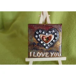 Minibild I LOVE YOU Acrylmalerei Keilrahmen Staffelei Geschenk zu Muttertag Valentinstag für Verliebte