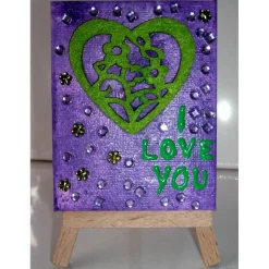 Minibild I LOVE YOU Acrylmalerei Keilrahmen Staffelei Geschenk zu Muttertag Valentinstag für Verliebte