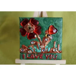 Minibild I LOVE YOU Acrylmalerei Keilrahmen Staffelei Geschenk zu Muttertag Valentinstag für Verliebte