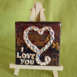Minibild I LOVE YOU Acrylmalerei Keilrahmen Staffelei Geschenk zu Muttertag Valentinstag für Verliebte