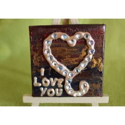 Minibild I LOVE YOU Acrylmalerei Keilrahmen Staffelei Geschenk zu Muttertag Valentinstag für Verliebte