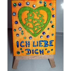 Minibild ICH LIEBE DICH Acrylmalerei Keilrahmen Staffelei Geschenk zu Muttertag Valentinstag für Verliebte