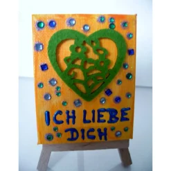 Minibild ICH LIEBE DICH Acrylmalerei Keilrahmen Staffelei Geschenk zu Muttertag Valentinstag für Verliebte
