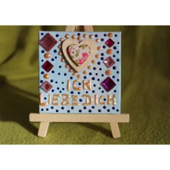 Minibild ICH LIEBE DICH  Acrylmalerei Keilrahmen Staffelei Geschenk zu Muttertag Valentinstag für Verliebte