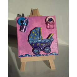 Minibild KINDERWAGEN BLAU/ROSA Taufgeschenk für Jungen und Mädchen Geschenk zur Geburt Babyparty Minibild Acrylbild
