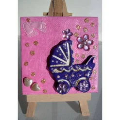Minibild KINDERWAGEN LILA Taufgeschenk für Mädchen Geschenk zur Geburt Babyparty Minibild Acrylbild