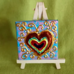 Minibild REGENBOGENHERZERL Acrylmalerei Keilrahmen Staffelei Geschenk zu Muttertag Valentinstag für Verliebte