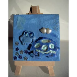 Minibild TURTLE BLAU Taufgeschenk für Jungen und Mädchen Geschenk zur Geburt Babyparty Minibild Acrylbild Schildkröte
