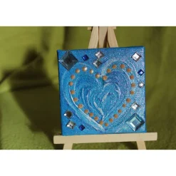 Minibild ZARTBLAUES HERZ  Acrylmalerei auf Keilrahmen mit Staffelei Geschenk zu Muttertag Valentinstag für Verliebte