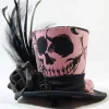 Mini-Hütchen - Gothic Fascinator Totenkopf-Stoff Rosen Federn