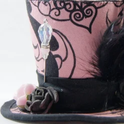 Mini-Hütchen - Gothic Fascinator Totenkopf-Stoff Rosen Federn