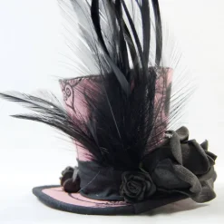 Mini-Hütchen - Gothic Fascinator Totenkopf-Stoff Rosen Federn