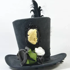 Mini-Hütchen - Gothic Fascinator Hochzeit Kamee Rosen Federn