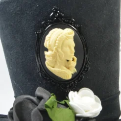 Mini-Hütchen - Gothic Fascinator Hochzeit Kamee Rosen Federn