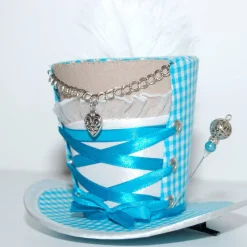 Mini-Hütchen - Oktoberfest Fascinator Hochzeit Dirndl türkis-weiß kariert