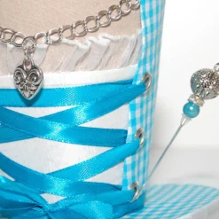 Mini-Hütchen - Oktoberfest Fascinator Hochzeit Dirndl türkis-weiß kariert