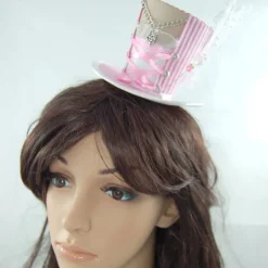 Mini-Hütchen - Oktoberfest Fascinator Hochzeit Dirndl rosa-weiß gestreift