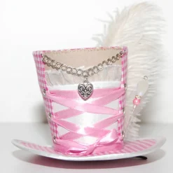 Mini-Hütchen - Oktoberfest Fascinator Hochzeit Dirndl rosa-weiß kariert