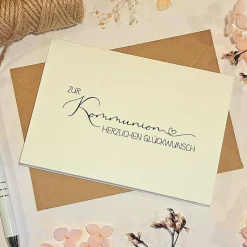 Minimalistische Glückwunschkarte zur Kommunion – Edle Klappkarte A6 mit Umschlag | Erstkommunion Geschenkkarte