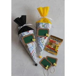 Mini-Schultüte „Schule macht Spaß" Schriftmotiv,1er und 10er Set, Geschenkverpackung