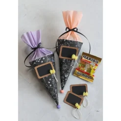 Mini-Schultüte „Tafeloptik schwarz", 1er und 10er Set, Geschenkverpackung