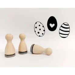 Ministempelset Ostereier gezeichnet | 3 Stempel mit 12mm Durchmesser | Holzstempel Frühling / Ostern
