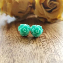 mint grüne Blumen Ohrringe silberfarbe Ohrstecker