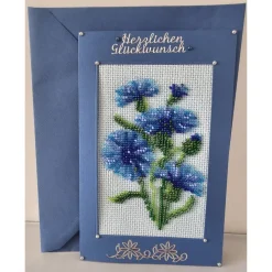 Mit Glasperlen gestickte Grußkarte, Geburtstagskarte, Klappkarte, Handarbeit