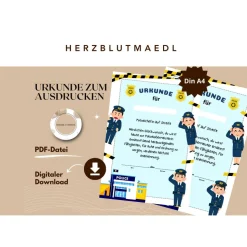 Mitgebsel Polizei Party A4 - Urkunde Polizei für den perfekten Polizeigeburtstag zum ausdrucken als PDF-Datei