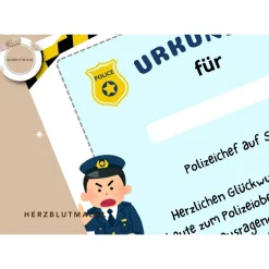 Mitgebsel Polizei Party A4 - Urkunde Polizei für den perfekten Polizeigeburtstag zum ausdrucken als PDF-Datei