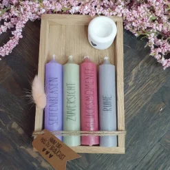 Mix & Match | Geschenkset mit 4 Kerzen | Kerzenfarbe + Wörter sind frei auswählbar | Kerzenset mit schwarzer Schrift