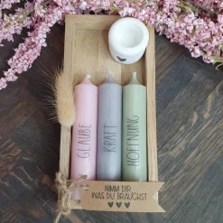 Mix & Match | Geschenkset mit 3 Kerzen | Kerzenfarbe + Wörter sind frei auswählbar | Kerzenset mit schwarzer Schrift