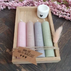 Mix & Match | Geschenkset mit 4 Kerzen | Kerzenfarbe + Wörter sind frei auswählbar | Kerzenset