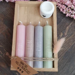 Mix & Match | Geschenkset mit 4 Kerzen | Kerzenfarbe + Wörter sind frei auswählbar | Kerzenset
