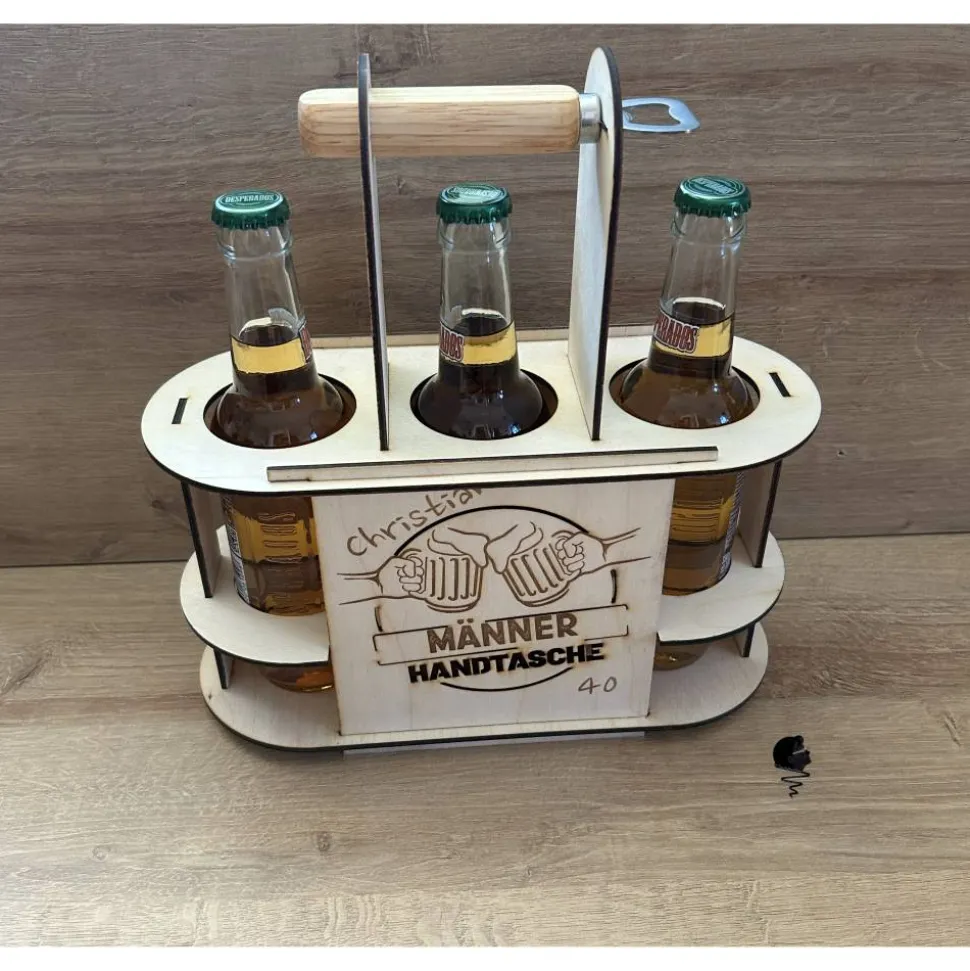 Männerhandtasche, Vatertag, Geschenk, Holz, Holzbierträger