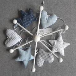 Mobile Baby Blau, Krone, Sterne, Herzen