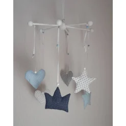 Mobile Baby Blau, Krone, Sterne, Herzen