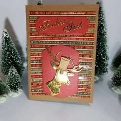 Modern frech flotter Hirsch Weihnachts Karte gold mit Zylinder modern handgefertigt