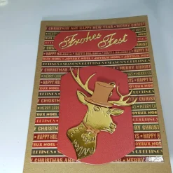 Modern frech flotter Hirsch Weihnachts Karte gold mit Zylinder modern handgefertigt