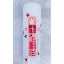 moderne Taufkerze für Mädchen 25 x 7 cm, mit Taube