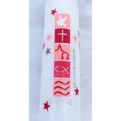 moderne Taufkerze für Mädchen 25 x 7 cm, mit Taube